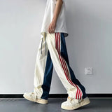 WIAOFELLAS  -  Fashion Men's Spliced Striped Contrast Color Casual Pants Trendy Summer Straight Drawing Loose Trousers Male