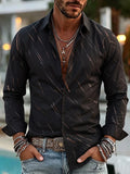 Wiaofellas  -  Vintage Long Sleeve Turn-down Collar Shirt Cardigan Mens Autumn Gold Foil Printed Daily Casual Trendy Tops For Men