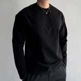 Wiaofellas  -  Round Neck Long-sleeved T-shirt Men's Autumn Winter Sports Solid Color Bottoming Shirt Top