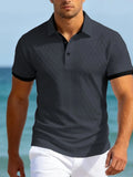 Wiaofellas  -  Men's Textured Knit Polo Shirt Contrast Trim Short Sleeve Turn Down Collar Casual Fashion Tops For Men