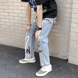 WIAOFELLAS  -  Spring Autumn New Printed Jeans Men Trousers Street Hip-hop Trend High Waist Casual Loose Straight-leg Pants Mens Jeans