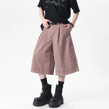 WIAOFELLAS  -  Fashion Men's Pleated Loose Solid Color Casual Shorts Vintage New Straight Wide Leg Short Pants
