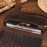 WIAOFELLAS  -  Vintage Hasp Open Genuine Cow Leather Men Wallet Large Capacity Crazy Horse Real Leather Man Bifold Purse Clutch Wallet chain