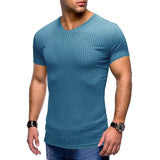 WIAOFELLAS  -  Summer Men's T Shirts Sports and Fitness Short-sleeved T-shirts European and American Men Slim V-neck Top Ice Silk Tshirt