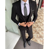 Wiaofellas  -  Fashion Black Solid Suits for Men Elegant Peak Lapel One Button 3 Piece Chic Business Casual Wedding Tuxedo (Jacket+Vest+Pants)