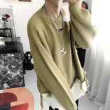 WIAOFELLAS  -  Korean Design Sense Irregular Sweater Men's American Retro Tassel Lazy Style Loose and Cool Men's Knitted Sweater Trend