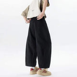 WIAOFELLAS  -  Simple Men's Casual Pants Drawstring Design Solid Color Bottom Elastic Waist Straight Wide Leg Loose Male Trousers
