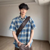 WIAOFELLAS  -  Fashion Men's Plaid Loose Turn Down Collar Casual Shirts Trendy 2025 Summer Single-breasted Short Sleeves Tops Male 2A0930