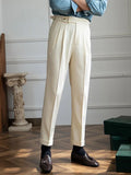 WIAOFELLAS  -  Neapolitan Men's Casual Busin Pants Autumn Season Slim Fit Briti Sle Nine Point Straight Leg Trousers for Young Men