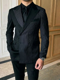Wiaofellas  -  Double Breasted Stripe Suits For Men Wedding Groom Tuxedos 2 Pcs Pinstripe Italian Style Custom Made Male Fashion