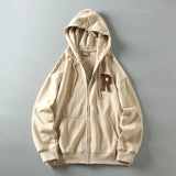 WIAOFELLAS  -  Spring new American vintage applique embroidered men's loose casual hooded sweater cardigan zipper coat tide