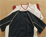 WIAOFELLAS  -  Athleisure style V-neck short-sleeved T-shirt male couple pure cotton color splicing summer fashion half sleeve base T