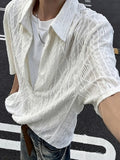Wiaofellas  -  Daily Leisure Mens Hollow Out Knit Polo Fashionable Solid Color Textured Pullover Summer Stylish Patchwork Fake Two Piece Shirt