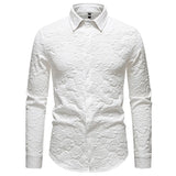 WIAOFELLAS  -  Mens Black Jacquard Floral Shirt Men Long Sleeve Casual Button Up Shirts Men Nightclub Party Stage Prom Tuxedo Shirt Male XXL