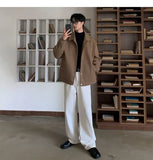 WIAOFELLAS  -  Korean Short Woolen Coat Men's Spring and Autumn Elegant Jacket 2025 New Solid Color Trendy Cool Button Lapel Coat