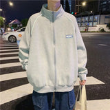 Wiaofellas  -  Velvet Cardigan Sweatshirt Men's Loose Korean Sports Jacket Trendy Hong Kong Style Stand Up Collar Jacket