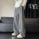 Wiaofellas  -  Spring Plaid Distressed Baggy Pants For Men Casual Sports Loose Straight-Leg Sweatpants High Street Fashion Y2K Trousers