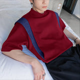 WIAOFELLAS  -  Men T Shirt Patchwork O-neck Short Sleeve Loose Male Tee Tops Streetwear Korean Style Fashion Casual Men Clothing S-5XL