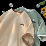 WIAOFELLAS  -  Waffle Colour Block False Two Piece T-Shirt Trendy Loose Fit Casual Clothing Men's Half Sleeve T-shirt Breathable Waffle Tops