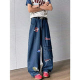WIAOFELLAS  -  Niche Design Men's Denim Pants Printing Contrast Color Washing Casual Wide Leg Trousers Straight Male Jeans Trendy