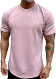 Wiaofellas  -  Men's Short Sleeve Sport T-Shirt Summer Solid Color Roung Neck Gym Slim Tees Youth Casual Breathe Running Top