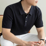 Wiaofellas  -  Summer Laisel Linen Ice Silk Knitted Polo Shirt Men's Short Sleeved Pullover Knitted Sweater Man Casual Business Social T-shirt