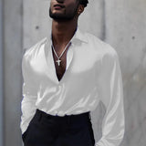 WIAOFELLAS  -  Fashion Ice Silk Smooth Shirts For Men Spring Autumn Long Sleeved Home Tops Streetwear Nightclub Party Shirts Men's Clothing