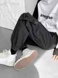WIAOFELLAS  -  Spring Autumn Dark Functional Tooling Jeans Men's Straight-tube Trend Loose Ankle-length Casual Leggings Denim Pants