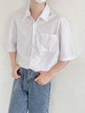 WIAOFELLAS  -  New Men's Casual Business Solid Color Short Sleeve Shirts Classic Pocket Button Up Cargo Shirt Y2K Streetwear Basic Blouse