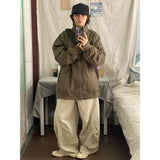 WIAOFELLAS  -  Japanese Retro Pleated Wide-leg Men Spring and Autumn Simple Elastic Waist Work Casual Pants