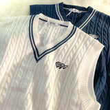 WIAOFELLAS  -  Sweater Vests Men Simple Embroidery Soft Cozy Japanese Style Handsome Sleeveless Knitted Jumper Aesthetic Hombre Streetwear Chic