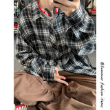 Wiaofellas  -  Autumn Long Sleeved Shirt Men Retro Casual Shirt Men Japanese Streetwear Loose Plaid Shirt Mens Vintage Shirts Large Size 5XL