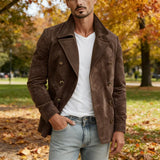 WIAOFELLAS  -  Classic Mens Double-breasted Jacket Vintage Turn-down Collar Long Sleeve Slim Cropped Jackets 2026 Spring Men Fashion Outerwear