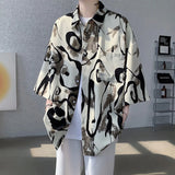 WIAOFELLAS  -  Mens Short Sleeve Shirts Contrast Y2K Harajuku Trendy Personality Print Short Sleeve Loose Handsome Youthful Chic Tops Summer