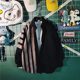 WIAOFELLAS  -  New Spring and Autumn Fashion Trend Simple Polo Collar Stripe Contrast Slouchy Style Casual Loose Men's Shirt Thin Coat
