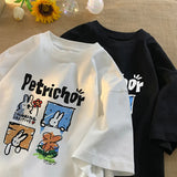 WIAOFELLAS  -  New Cute Cartoon T-shirt Rabbit Pattern Tops Unisex Round Neck Oversized T-Shirt Y2k Summer Tees Harajuku Sort Sleeve Tshirt