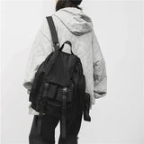 WIAOFELLAS  -  Solid Black Men's Backpacks Cool Streetwear Style Man Backpack Harajuku Large Capacity School Bags Waterproof Nylon Bags for Men