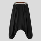 Wiaofellas  -  Men Harem Pants Solid Color Elastic Waist Joggers Casual Drop-crotch Pants Men Streetwear Fashion Loose Trousers
