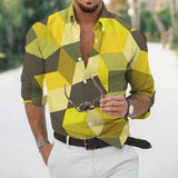 Wiaofellas  -  Geometric Three-dimensional 3D Printed Casual Lapel Long-sleeved Shirt Spring and Autumn Men's Trendy Versatile Shirt