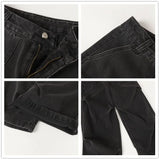 Wiaofellas  -  American Retro Baggy Denim Pants for Unisex Ruched Folded Wide Leg Jeans Multi Pocket Cargo Style Loose Casual Trousers