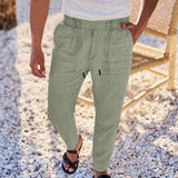 Wiaofellas  -  Wish New Men's Casual Cotton Linen Drawstring Pants Solid Color Simple Fashionable Loose Fit Beach Shorts from Mainland China