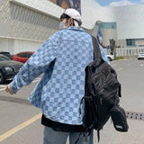 Wiaofellas  -  Baseball Jacket Men Jacket Trendy Boys Checkerboard Plaid Loose Men Jacket
