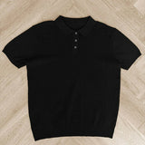 Wiaofellas  -  Men Retro Textured Knit Polo Shirt Lapel Collar Short Sleeve Business Casual Slim Fit Fashion Tops Summer Vintage Pattern Polos