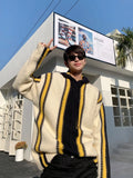 WIAOFELLAS  -  Autumn and winter color-blocking striped design hooded sweater for men high-end niche thickened sweater jacket