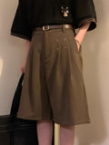 WIAOFELLAS  -  Summer Japanese Retro Simple Solid Color Casual Trousers Men Women Loose Wide-leg Shorts Fashionable and Trendy Five-point Pants