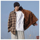 WIAOFELLAS  -  American retro plaid shirt men's autumn and winter thickened and fleece warm, trendy loose and casual long-sleeved shirt jacket