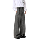 Wiaofellas  -  Textured Oversize Casual Pants for Men Spring Autumn Loose Wide Leg Slimming Old Money Style Flat Front Trousers