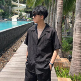 WIAOFELLAS  -  Summer Men's Clothing Light Luxury Jacquarded Suit Collar Shirts Streetwear Button-down Short Sleeve Retro Leisure Fashion M-3XL