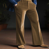 WIAOFELLAS  -  Mens Stand Pocket Elegant Gold Velvet Pants Flare Trousers Full-Length Bottoms Autumn Winter Casual Pants M-2XL