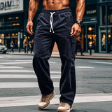 WIAOFELLAS  -  Loose Warm Fashion Cargo Straight Pants Autumn and Winter New High-quality Corduroy Men's Casual Pants Fitness Running Pants Gym